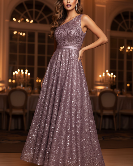 Lila Glitzer Kleid A-Linie Tuell - Ansicht 4