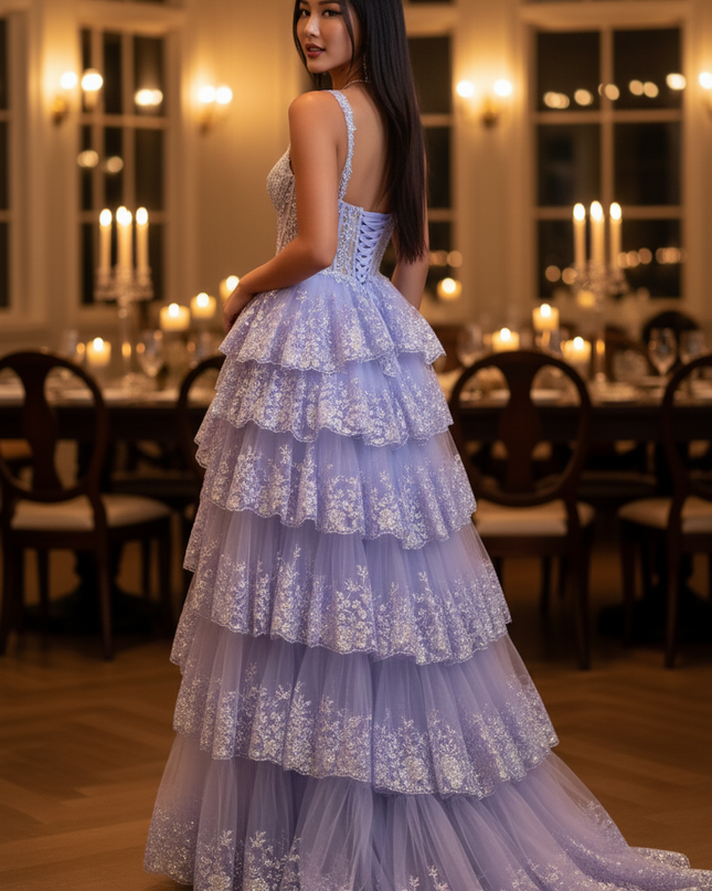 Lila Glitzerkleid Korsett Spitze Lang - Ansicht 2