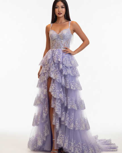 Lila Glitzerkleid Korsett Spitze Lang - Ansicht 5