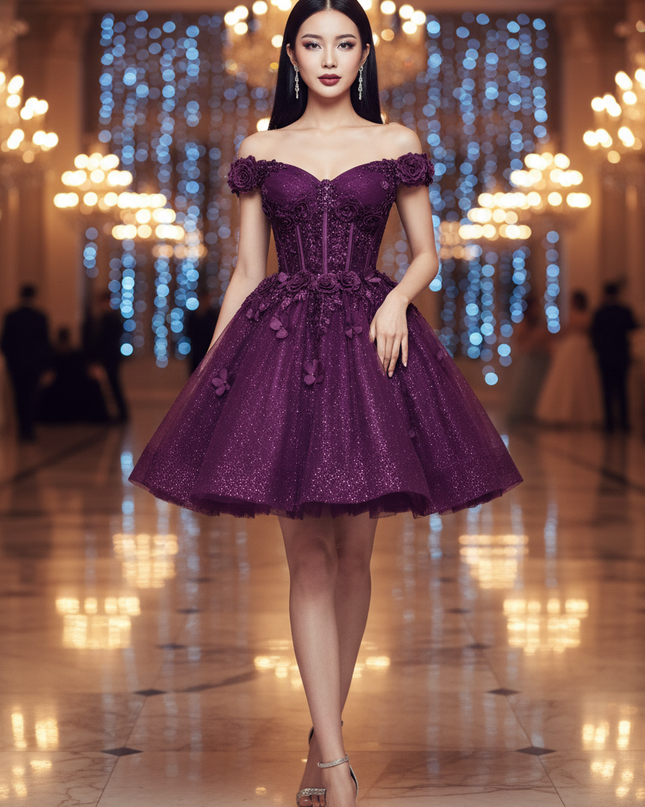 Lila Glitzer Kleid Kurz Abiball - Ansicht 1