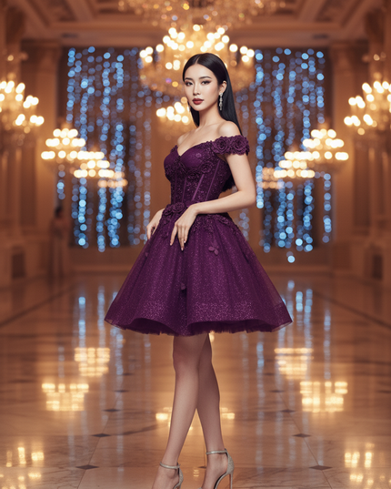 Lila Glitzer Kleid Kurz Abiball - Ansicht 3