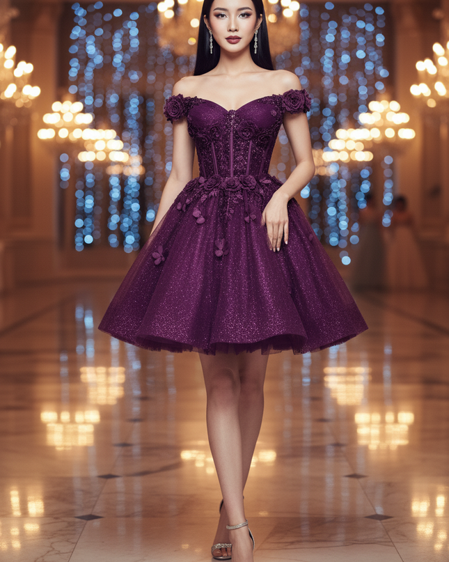 Lila Glitzer Kleid Kurz Abiball - Ansicht 4
