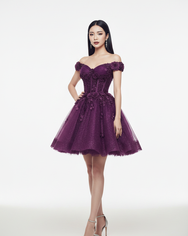 Lila Glitzer Kleid Kurz Abiball - Ansicht 5