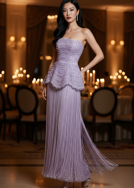 Lila Glitzerkleid Lang Bandeau - Ansicht 1