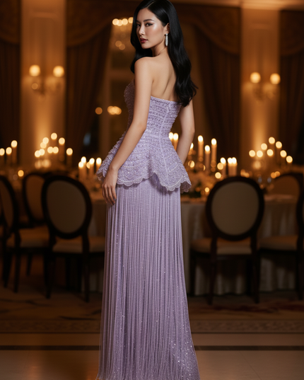 Lila Glitzerkleid Lang Bandeau - Ansicht 2