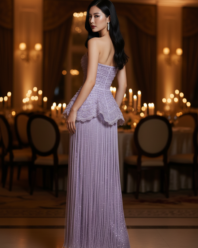 Lila Glitzerkleid Lang Bandeau - Ansicht 2