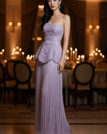 Lila Glitzerkleid Lang Bandeau - Ansicht 3