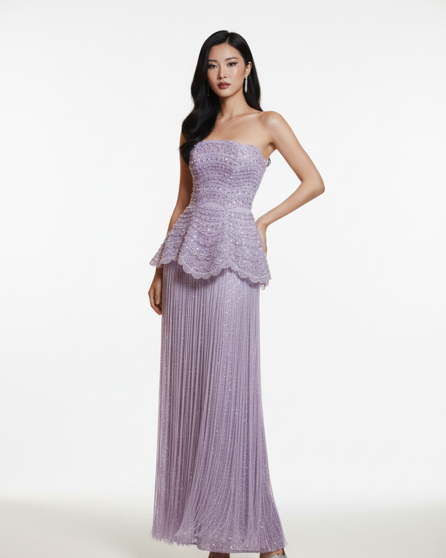 Lila Glitzerkleid Lang Bandeau - Ansicht 5