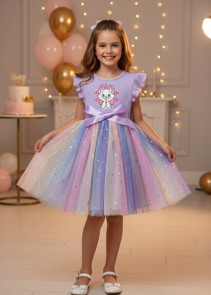 Lila Glitzer Kleid Maedchen Kurz - Ansicht 1