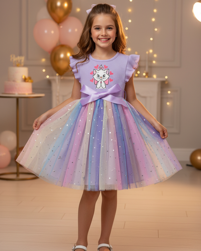 Lila Glitzer Kleid Maedchen Kurz - Ansicht 1