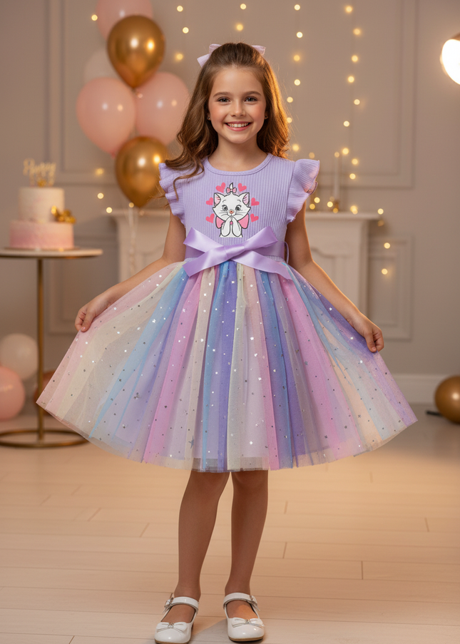 Lila Glitzer Kleid Maedchen Kurz - Ansicht 1
