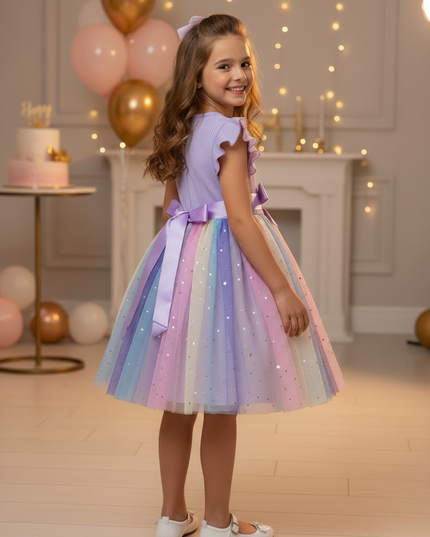 Lila Glitzer Kleid Maedchen Kurz - Ansicht 2