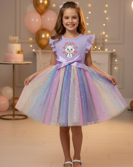 Lila Glitzer Kleid Maedchen Kurz - Ansicht 3