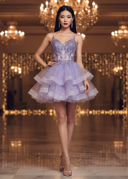 Lila Tuell-Mini Glitzerkleid - Ansicht 1