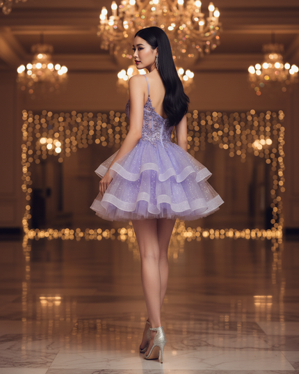 Lila Tuell-Mini Glitzerkleid - Ansicht 2