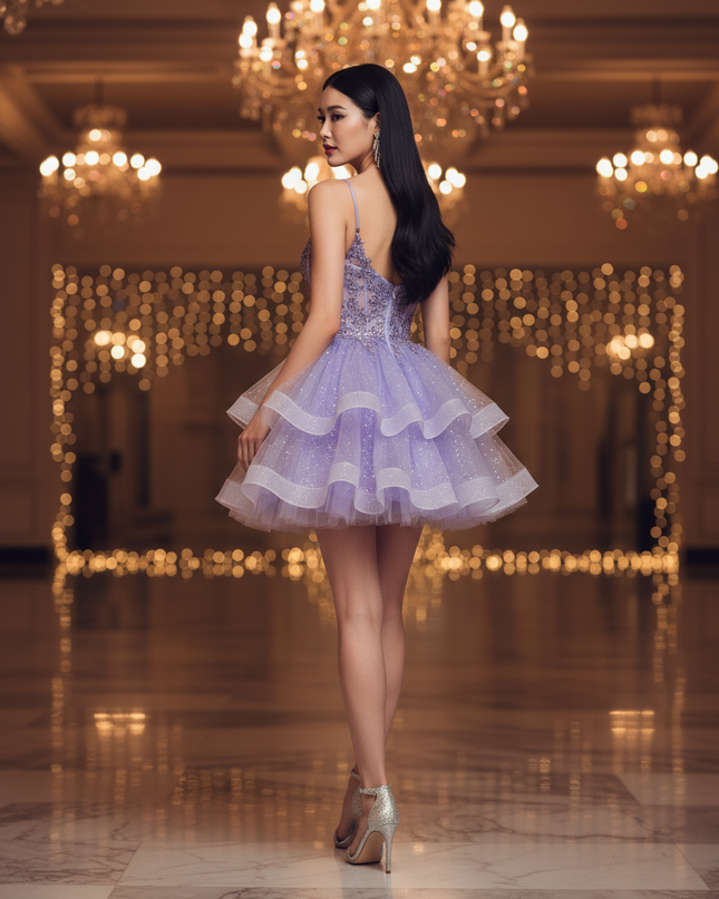 Lila Tuell-Mini Glitzerkleid - Ansicht 2