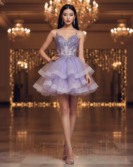 Lila Tuell-Mini Glitzerkleid - Ansicht 4