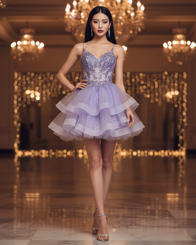 Lila Tuell-Mini Glitzerkleid - Ansicht 4