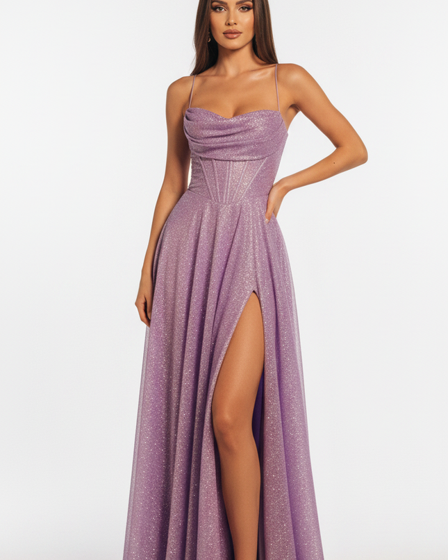 Lila Glitzer Abendkleid Lang - Ansicht 5