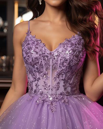 Lila Glitzerkleid Korsett Mini Tuell - Ansicht 4
