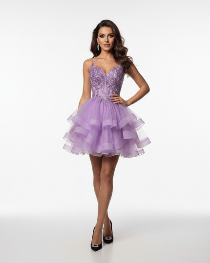 Lila Glitzerkleid Korsett Mini Tuell - Ansicht 5