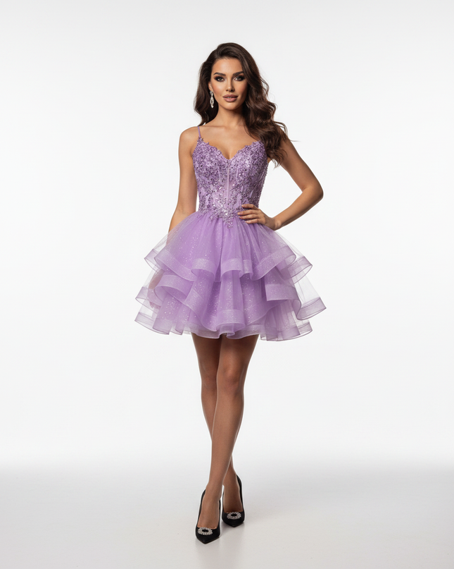 Lila Glitzerkleid Korsett Mini Tuell - Ansicht 5