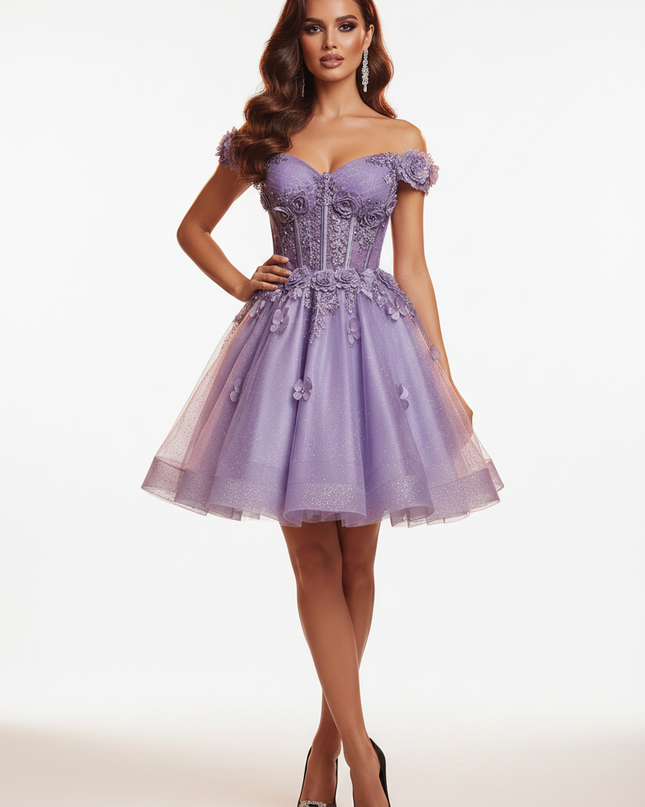 Lila Glitzerkleid Tuell Mini Sweetheart - Ansicht 5