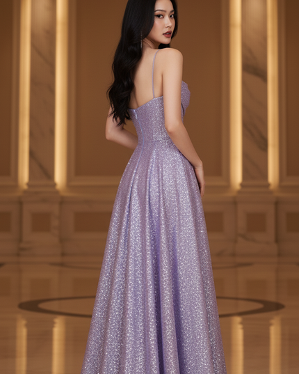 Lila Pailletten Abendkleid Lang - Ansicht 2