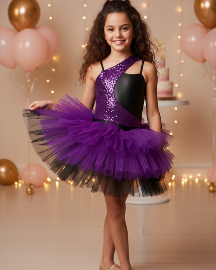Lila Pailletten Tanzkleid Maedchen - Ansicht 1