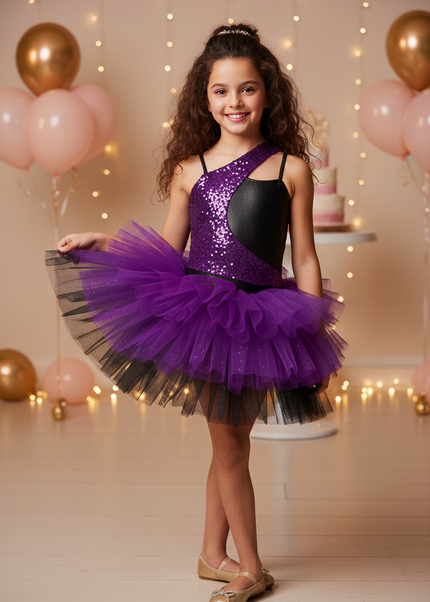 Lila Pailletten Tanzkleid Maedchen - Ansicht 1