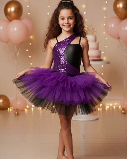 Lila Pailletten Tanzkleid Maedchen - Ansicht 3