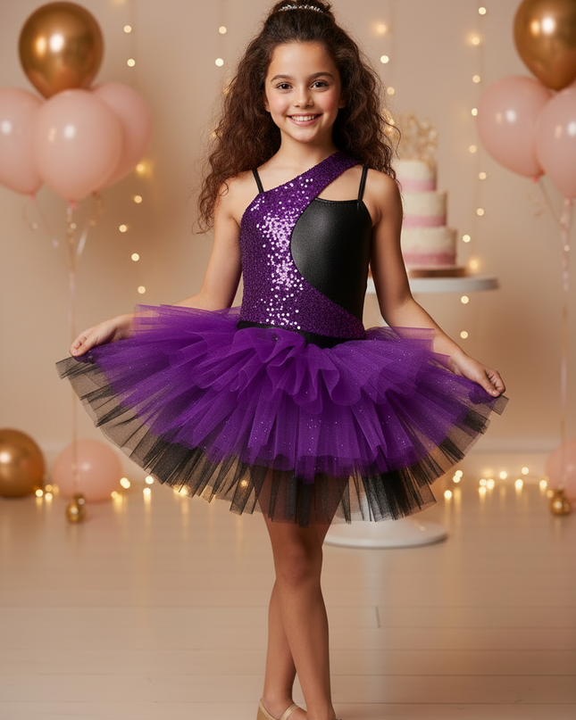 Lila Pailletten Tanzkleid Maedchen - Ansicht 3
