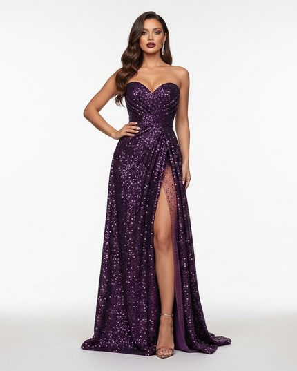 Lila Abend-Glitzerkleid lang - Ansicht 5