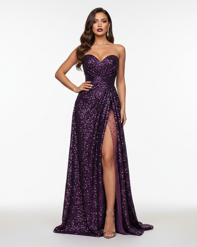 Lila Abend-Glitzerkleid lang - Ansicht 5