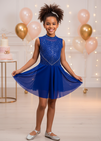 Maedchen Glitzer Lyrical Kleid Blau Pailletten - Ansicht 1