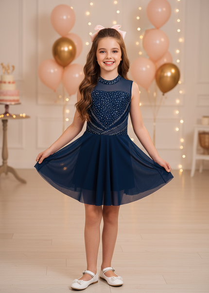 Maedchen Glitzer Dance Kleid Blau Pailletten Ballet - Ansicht 1