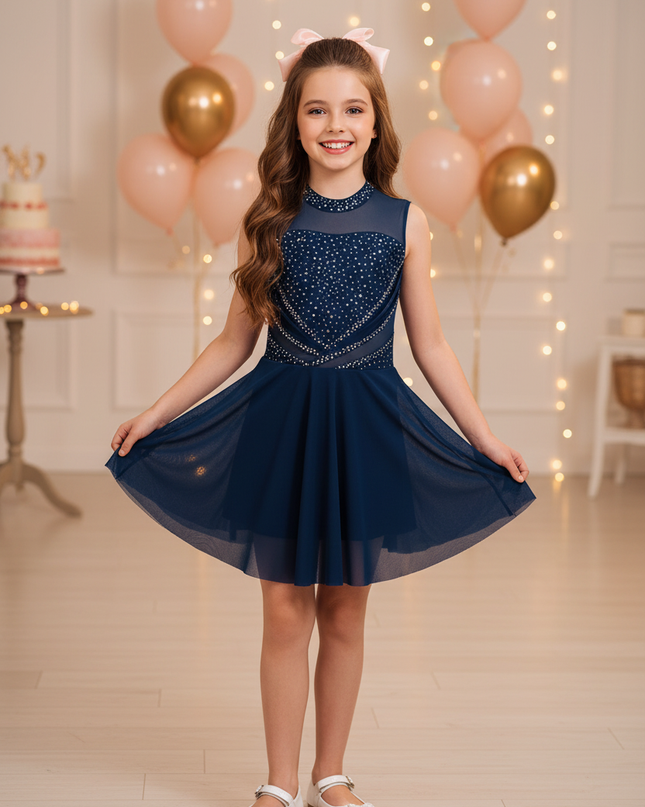 Maedchen Glitzer Dance Kleid Blau Pailletten Ballet - Ansicht 1
