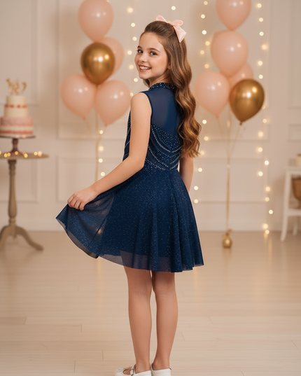 Maedchen Glitzer Dance Kleid Blau Pailletten Ballet - Ansicht 2