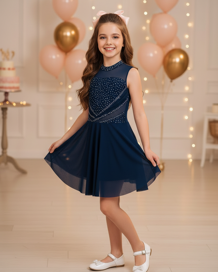 Maedchen Glitzer Dance Kleid Blau Pailletten Ballet - Ansicht 3