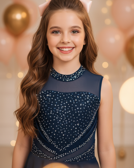 Maedchen Glitzer Dance Kleid Blau Pailletten Ballet - Ansicht 4