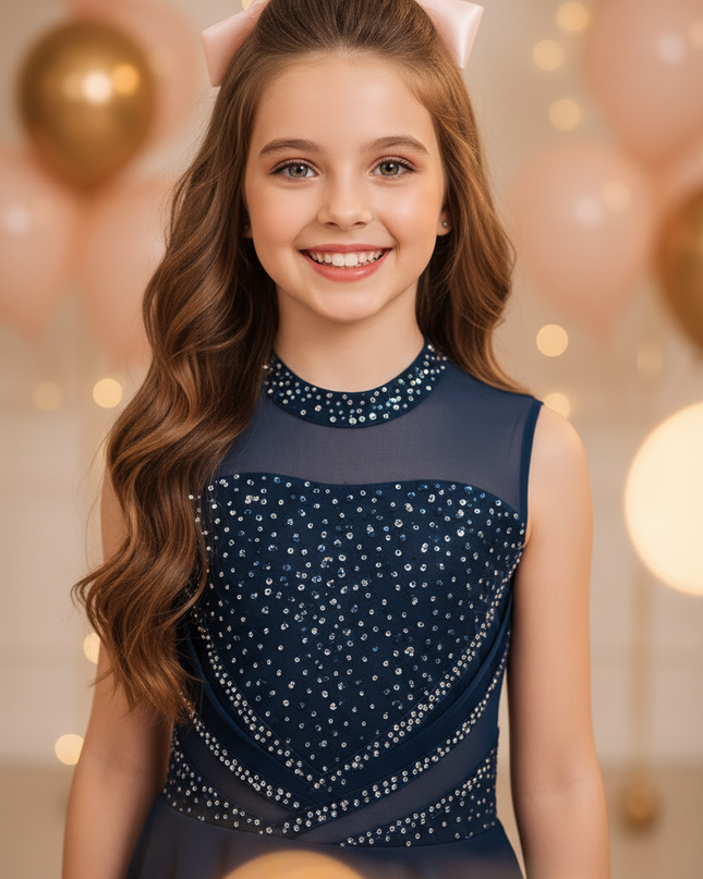 Maedchen Glitzer Dance Kleid Blau Pailletten Ballet - Ansicht 4