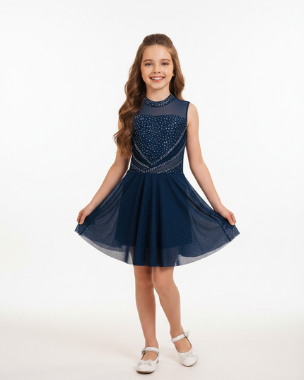 Maedchen Glitzer Dance Kleid Blau Pailletten Ballet - Ansicht 5