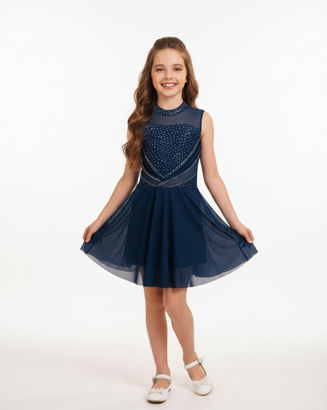 Maedchen Glitzer Dance Kleid Blau Pailletten Ballet - Ansicht 5