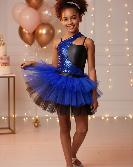 Maedchen Glitzer Jazz Dance Kleid Blau Pailletten - Ansicht 1
