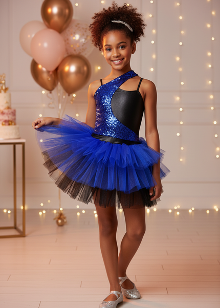 Maedchen Glitzer Jazz Dance Kleid Blau Pailletten - Ansicht 1