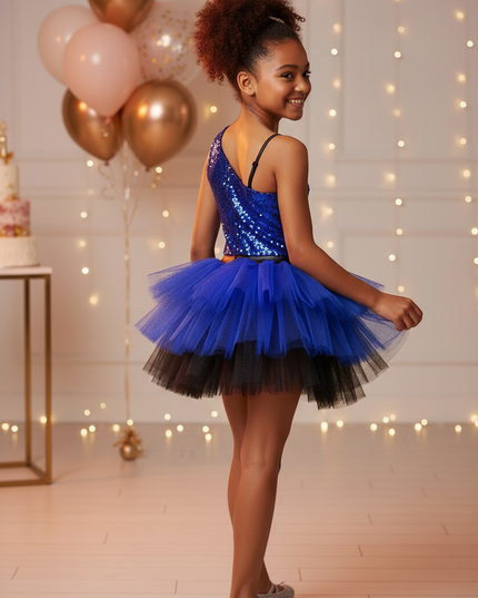 Maedchen Glitzer Jazz Dance Kleid Blau Pailletten - Ansicht 2