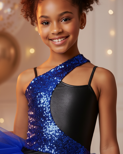 Maedchen Glitzer Jazz Dance Kleid Blau Pailletten - Ansicht 4