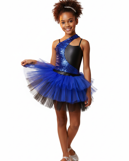 Maedchen Glitzer Jazz Dance Kleid Blau Pailletten - Ansicht 5