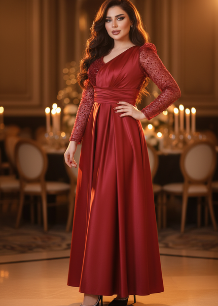 Das mohnrote Glitzerkleid in Lang - Ansicht 1