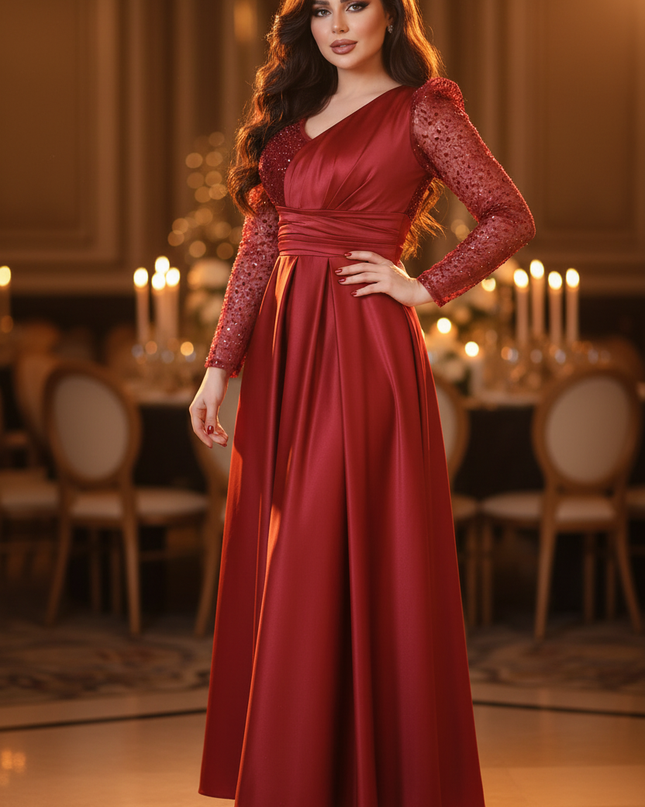 Das mohnrote Glitzerkleid in Lang - Ansicht 1